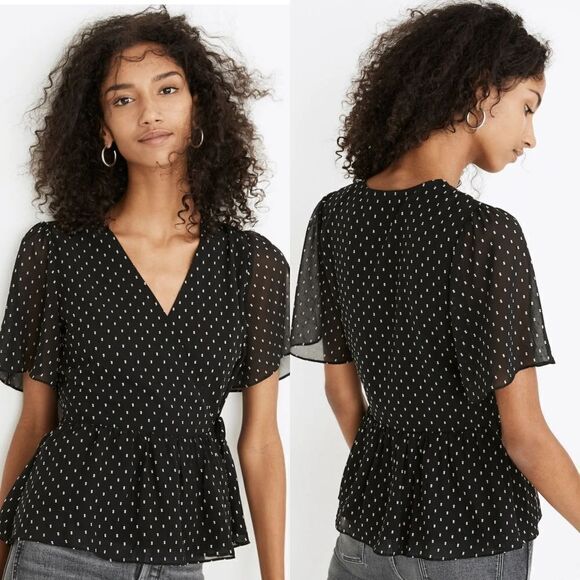 Madewell Flutter-Sleeve Peplum Top in Clipdot Size XXS - Picture 1 of 8